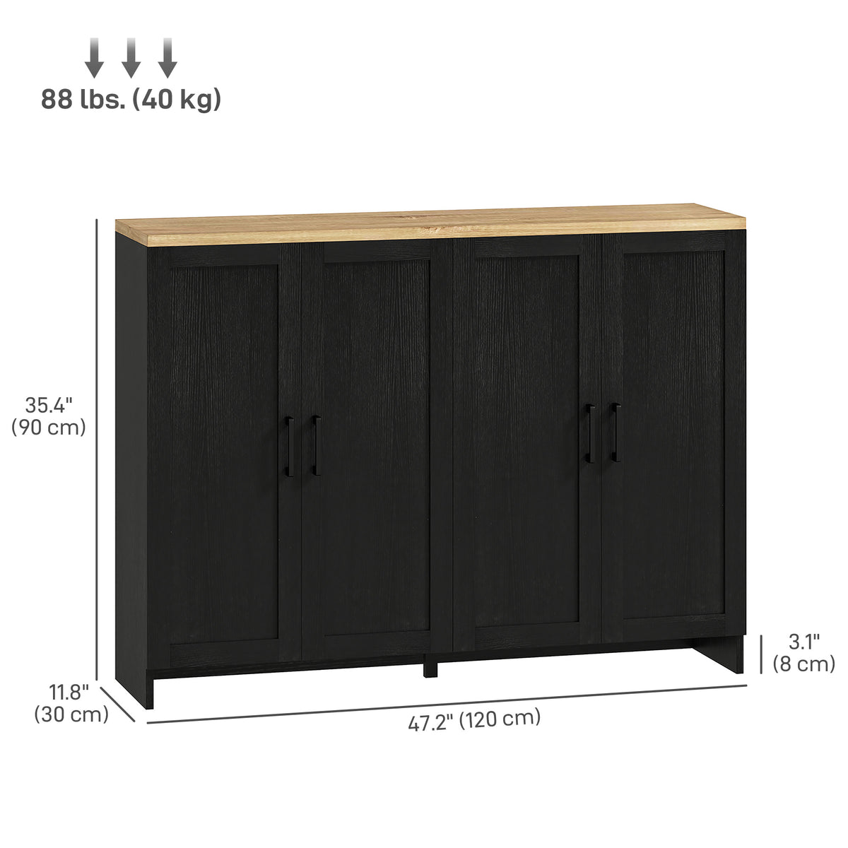 Modern Kitchen Storage Cabinet with 4 Doors Adjustable Shelves – 47"W x 35"H