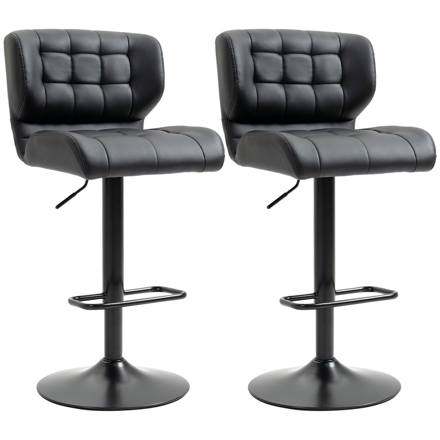 Set of 2 HOMCOM Adjustable Swivel Tufted Black PU Leather Bar Stools