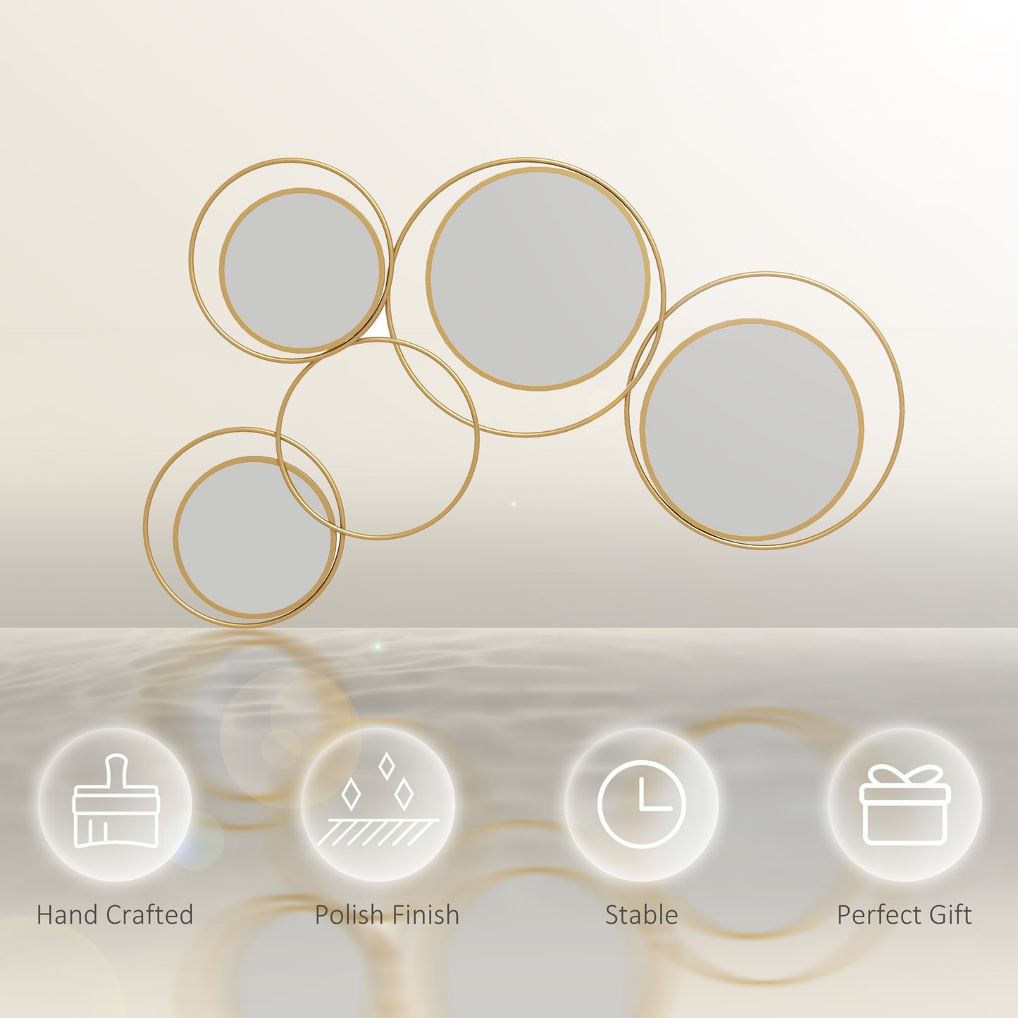 Metal Wall Mirror Decor, Modern Decorative Wall Art, Hanging Home Decor for Living Room Bedroom, Gold Tone