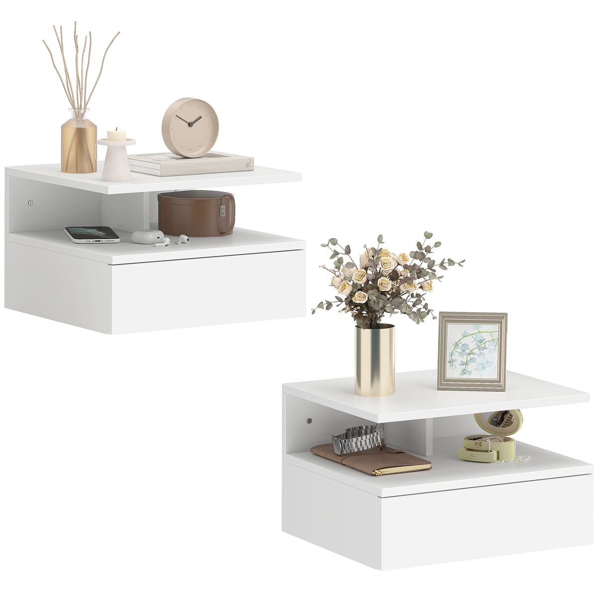 Floating Nightstands with Drawer and Shelf, Set of 2 – 14"W x 9"H