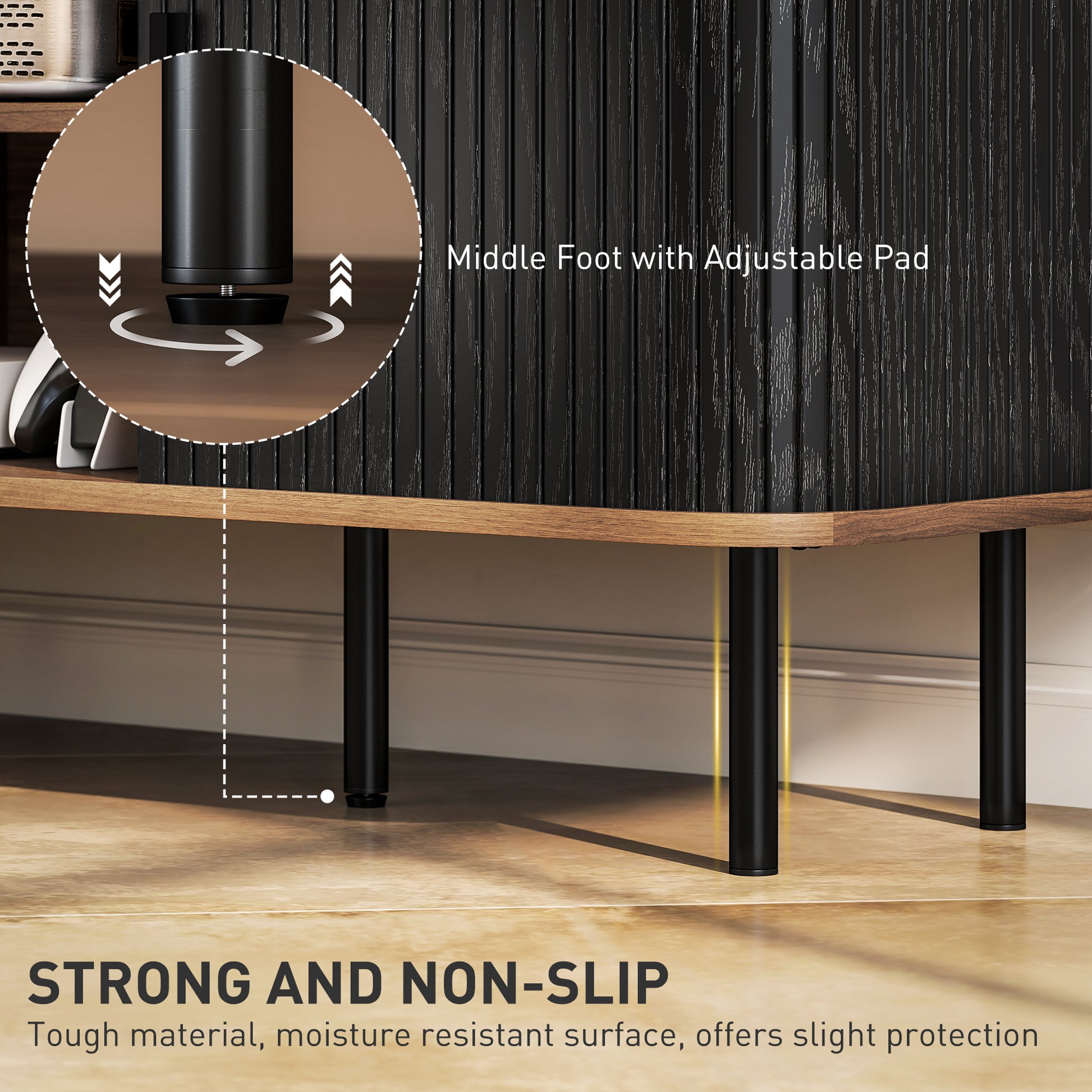 HOMCOM Modern Black TV Stand for 55-Inch TVs, Storage Shelves, Slatted Doors