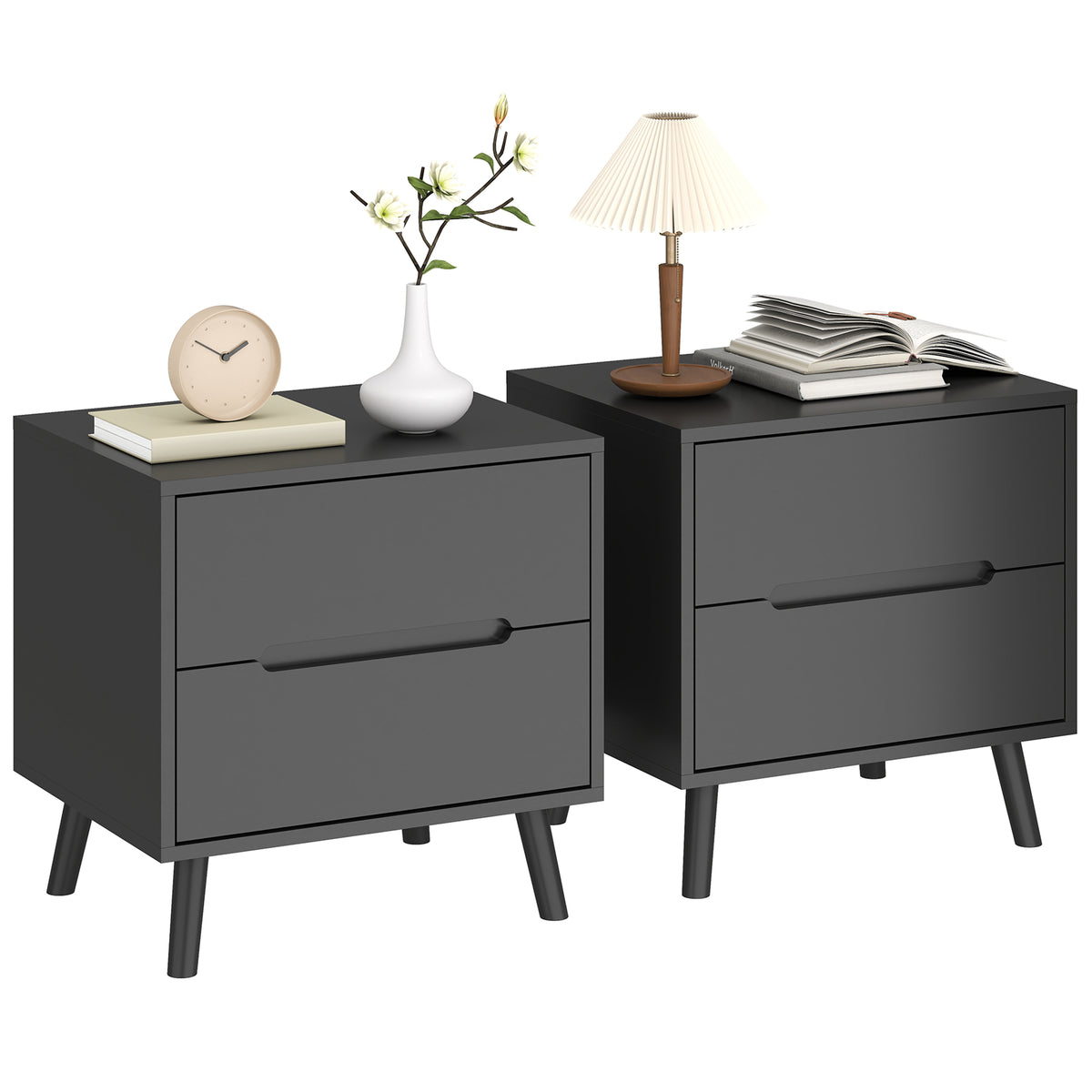 2-Drawer Nightstands with Solid Wood Legs, Set of 2 – 20"W x 20"H