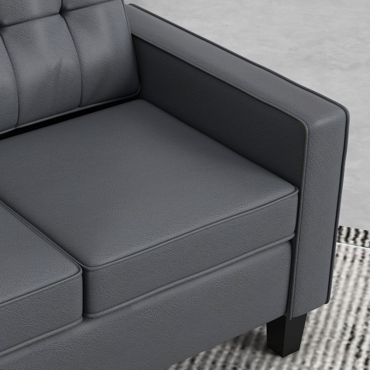 HOMCOM 51" Grey PU Leather Loveseat Sofa, Tufted Back, Pocket Spring