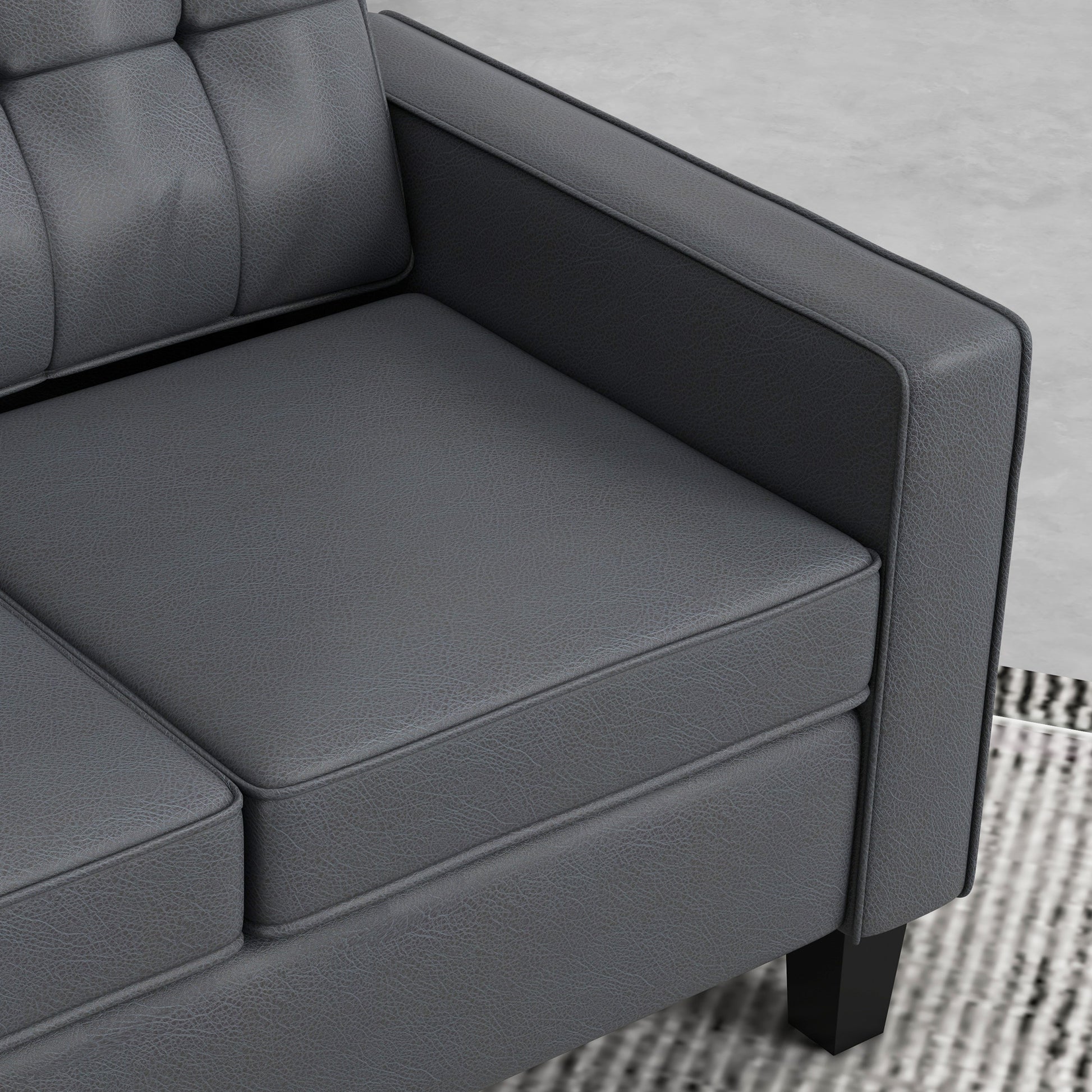 HOMCOM 51" Grey PU Leather Loveseat Sofa, Tufted Back, Pocket Spring