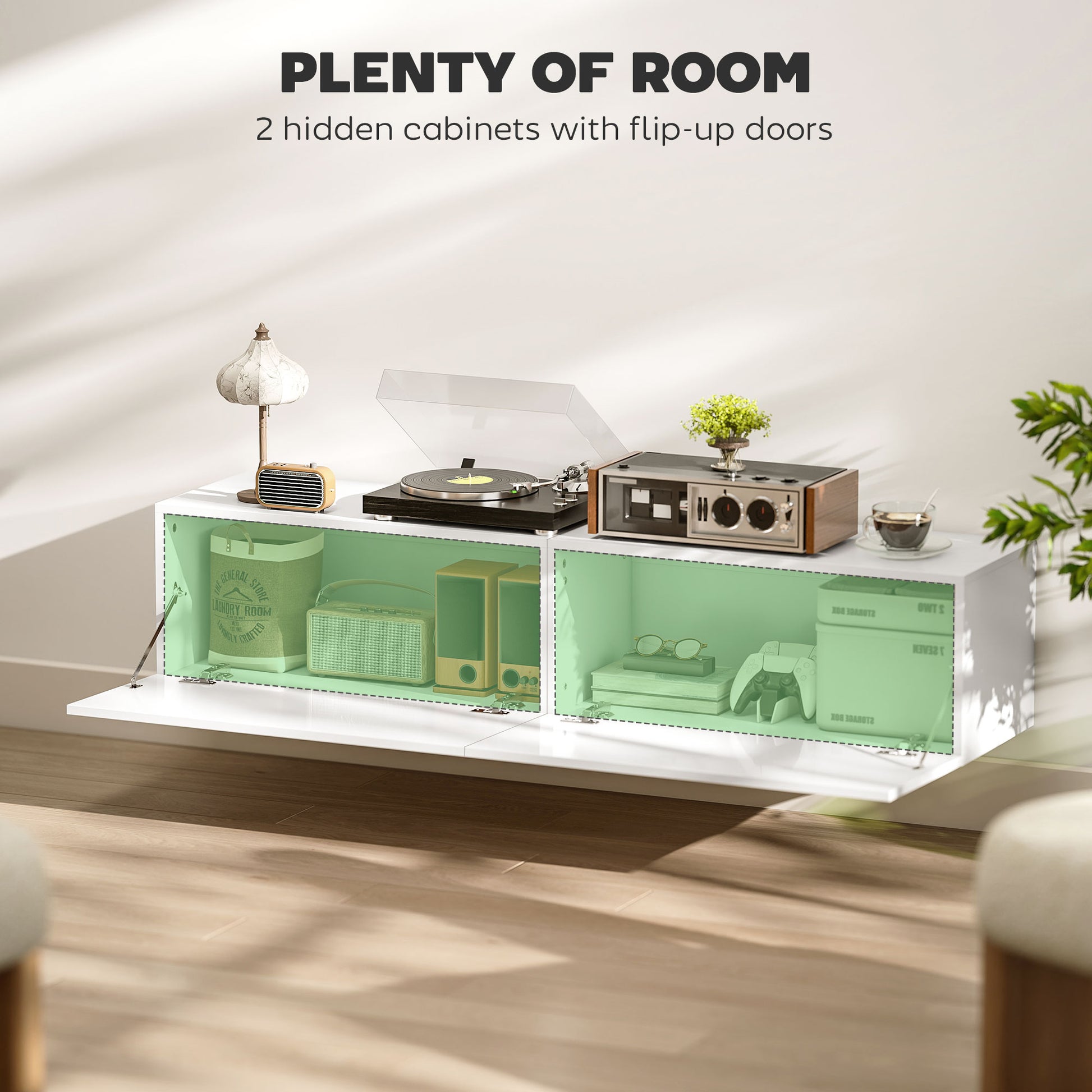 HOMCOM Floating Wall-Mounted TV Console, Storage for 45-65" TVs, White