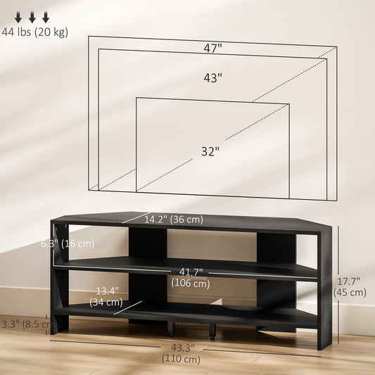 Corner TV Stand – Modern TV Table with 2 Open Shelves for 47 Inch TV – 43" Wide