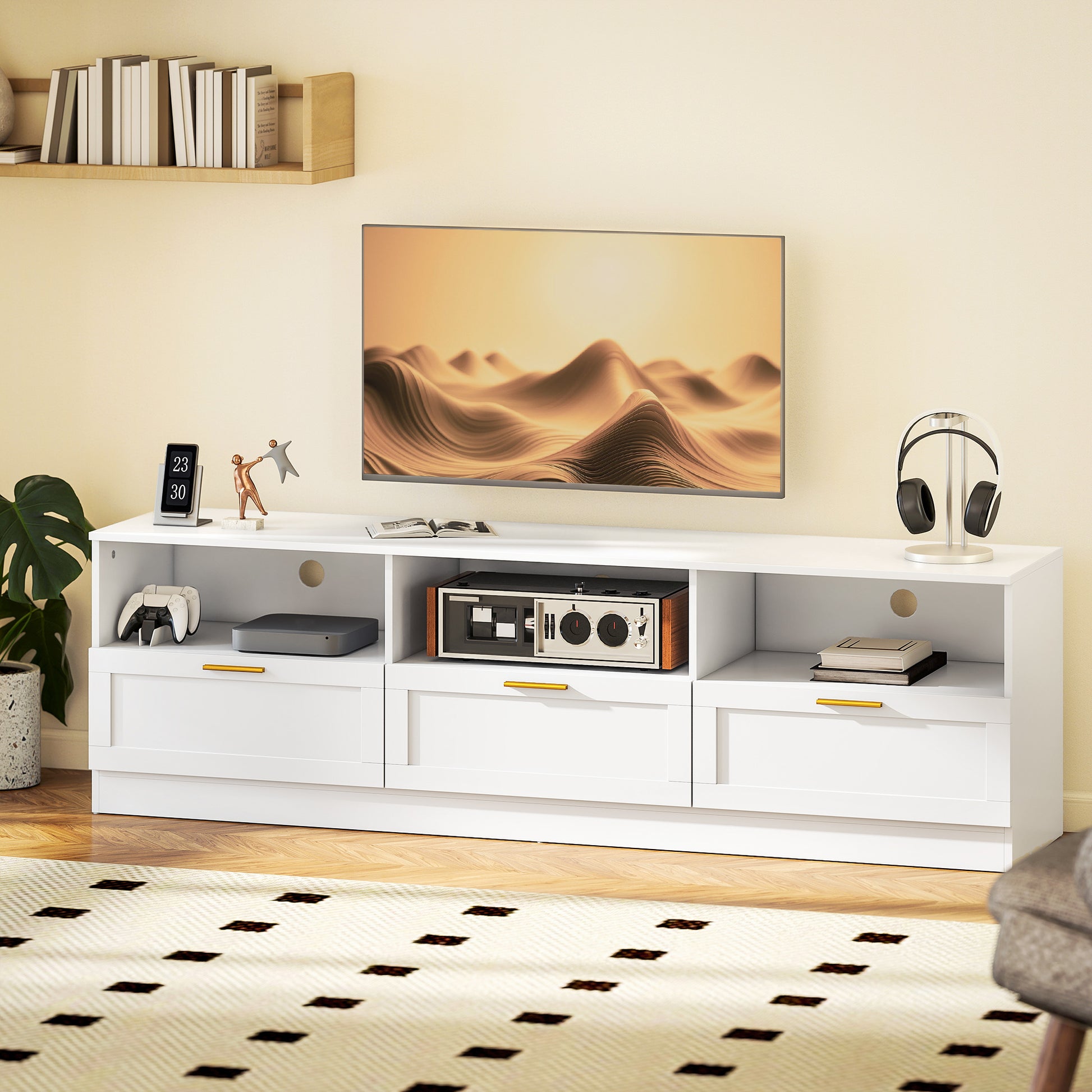 HOMCOM Modern White TV Stand with Storage for 85-inch TVs