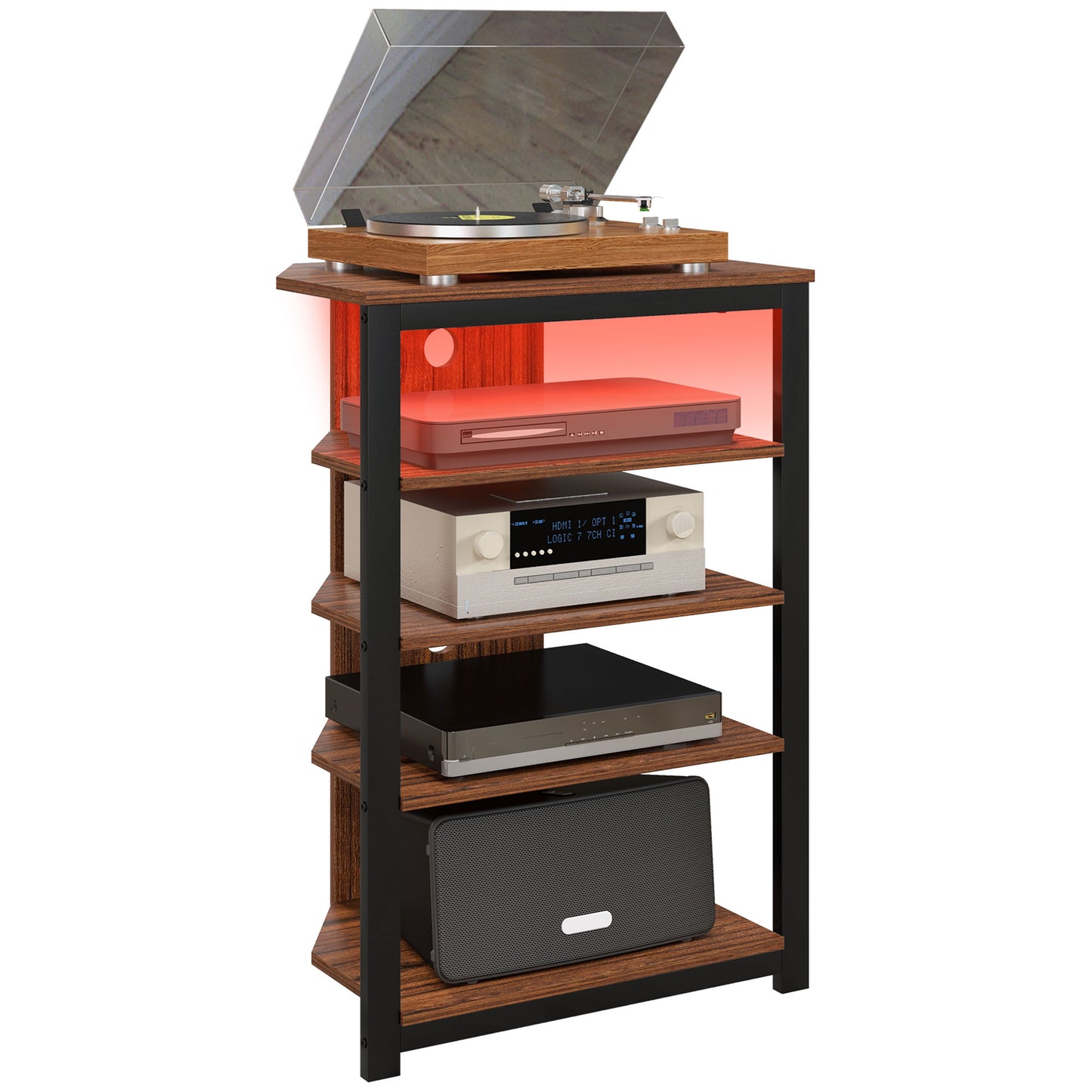 HOMCOM Modern Corner TV Stand, 4-Tier Storage, RGB LED Lights, Small Rooms