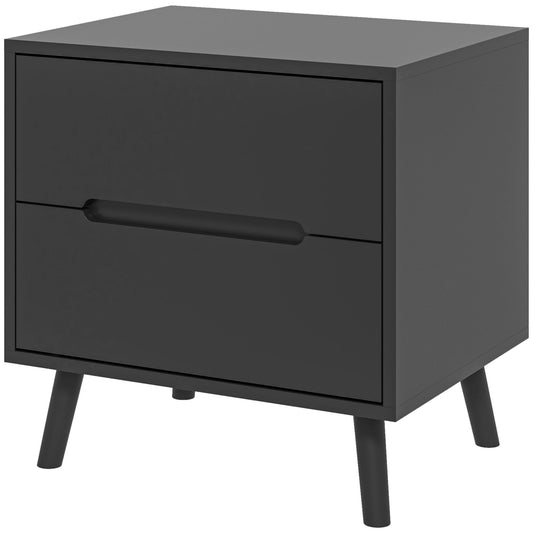 HOMCOM Modern Bedroom Nightstand with 2 Drawers, Solid Wood Legs End Table