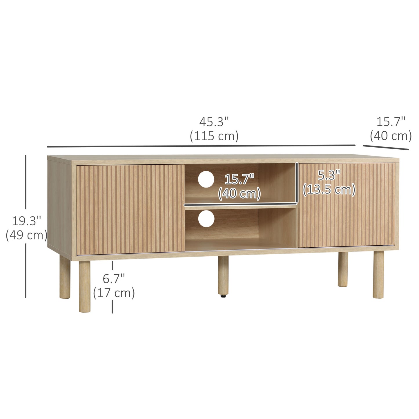 HOMCOM Modern TV Stand for 50-inch TVs, Natural Wood Effect Storage Cabinet
