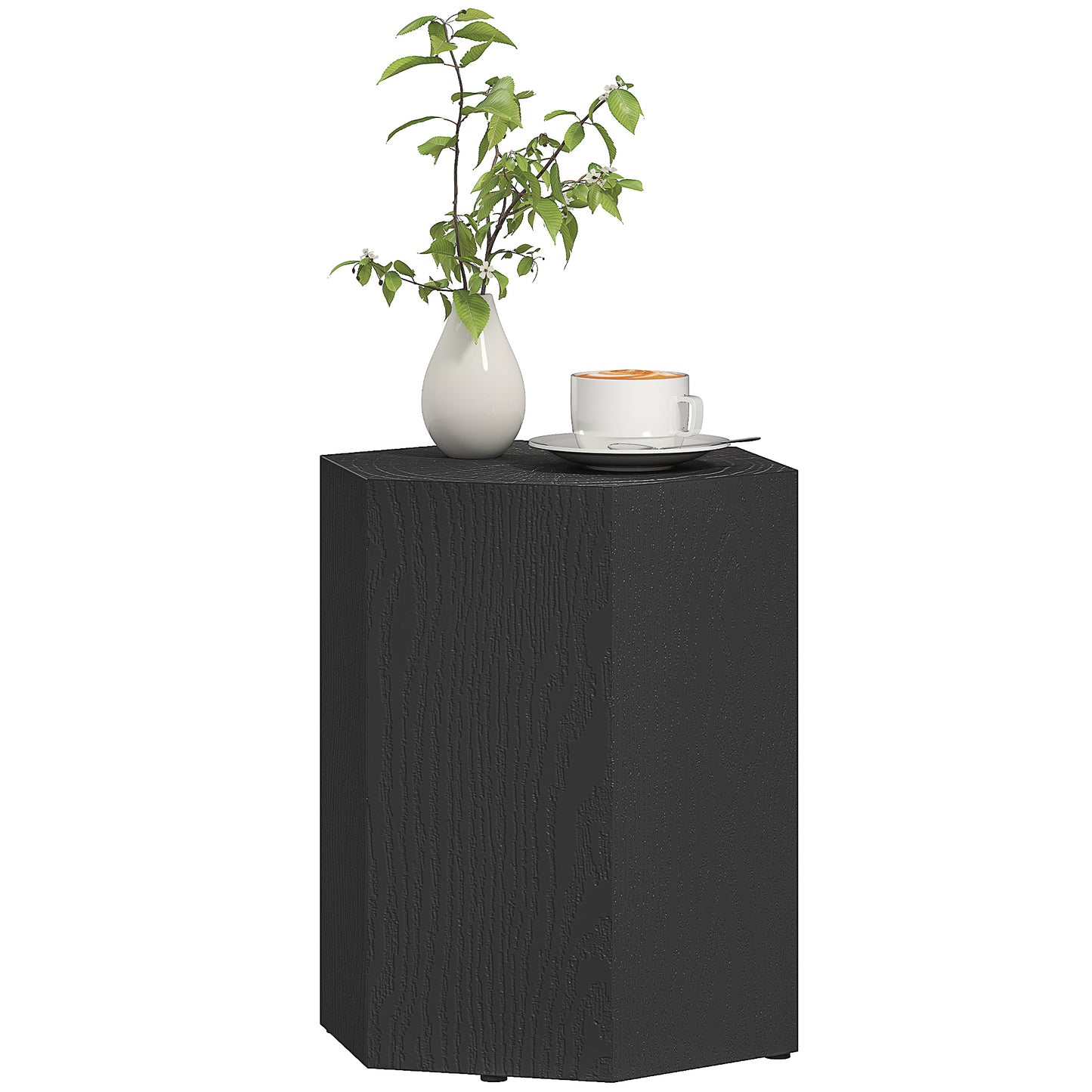 HOMCOM Hexagonal Side Table, Small End Table with Adjustable Feet, Black Wood Grain