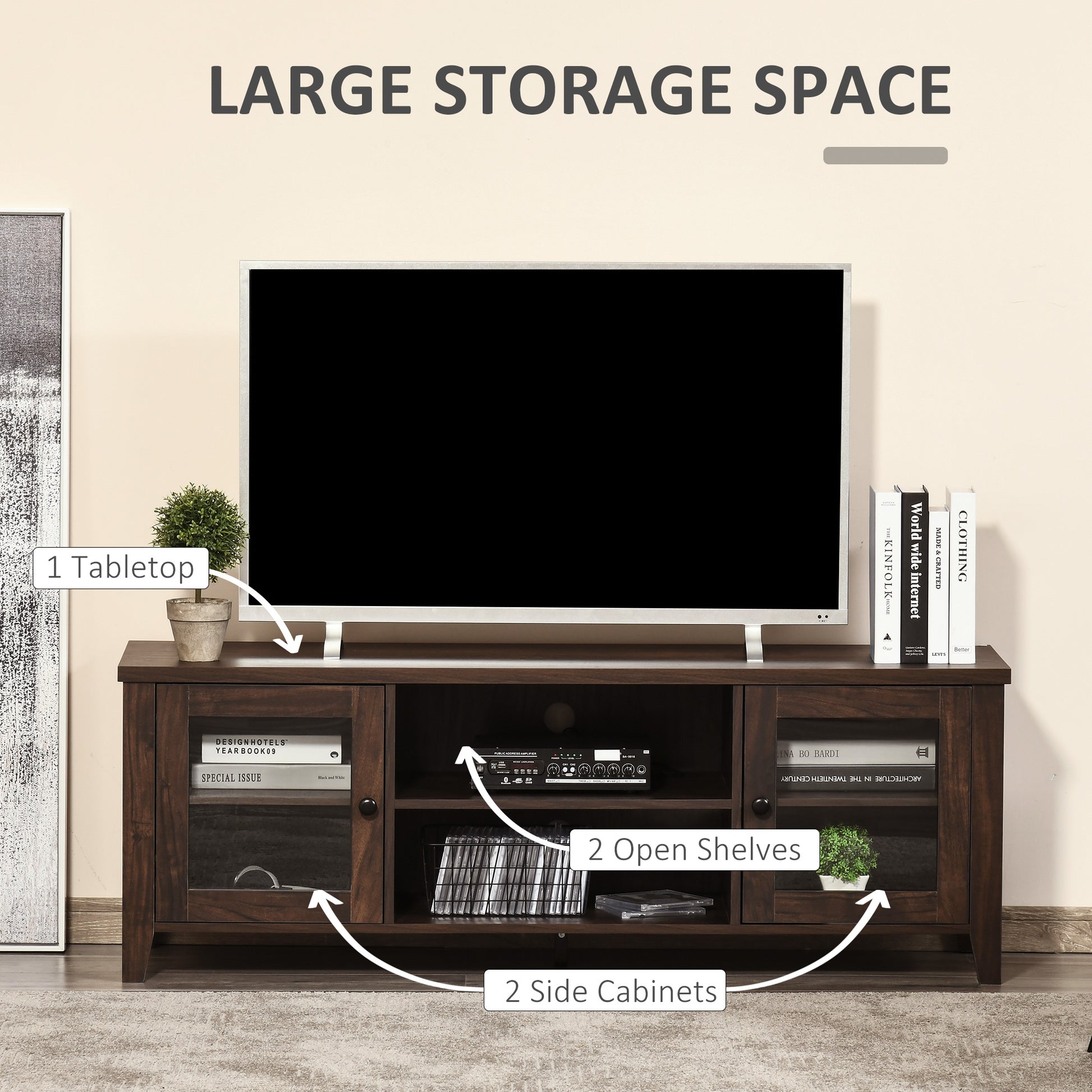 HOMCOM Modern Wood TV Console Stand for 60-inch TVs with Storage