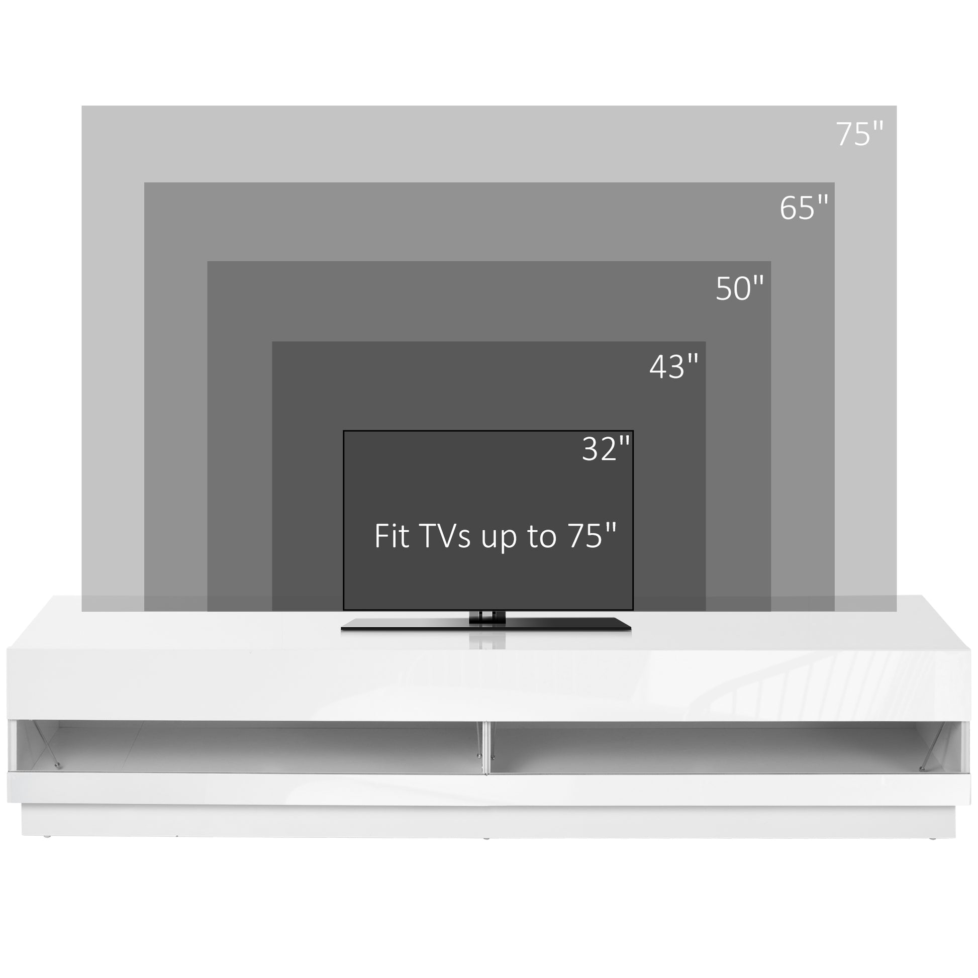 HOMCOM 75-inch High Gloss White LED TV Stand Entertainment Center with Storage