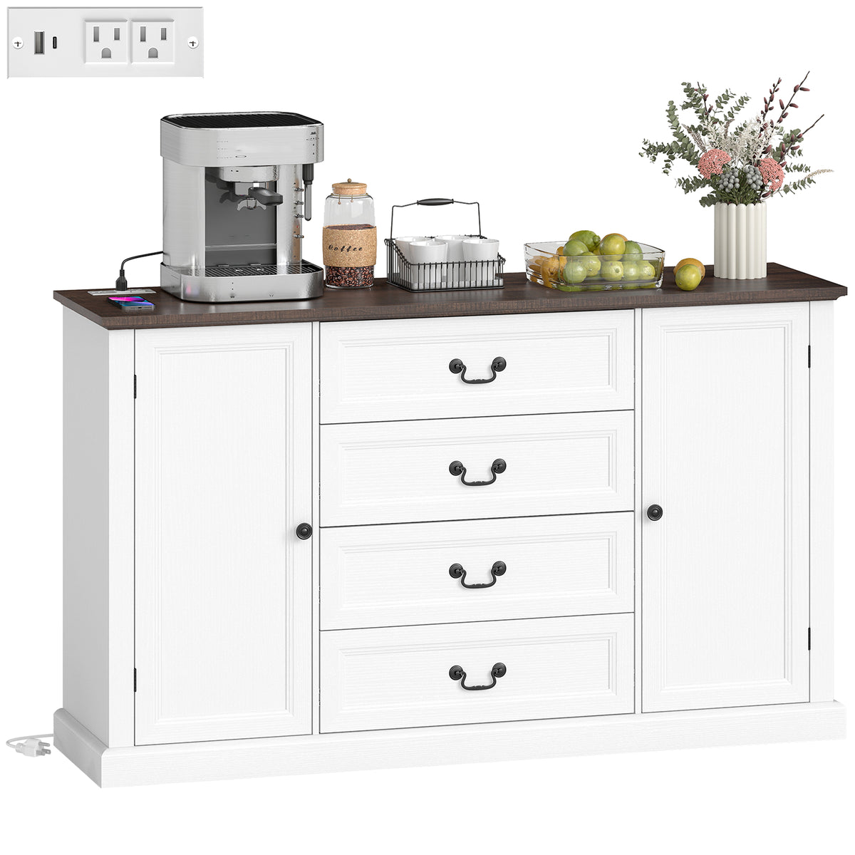 Farmhouse Sideboard with Charging Station – 58"W x 34"H
