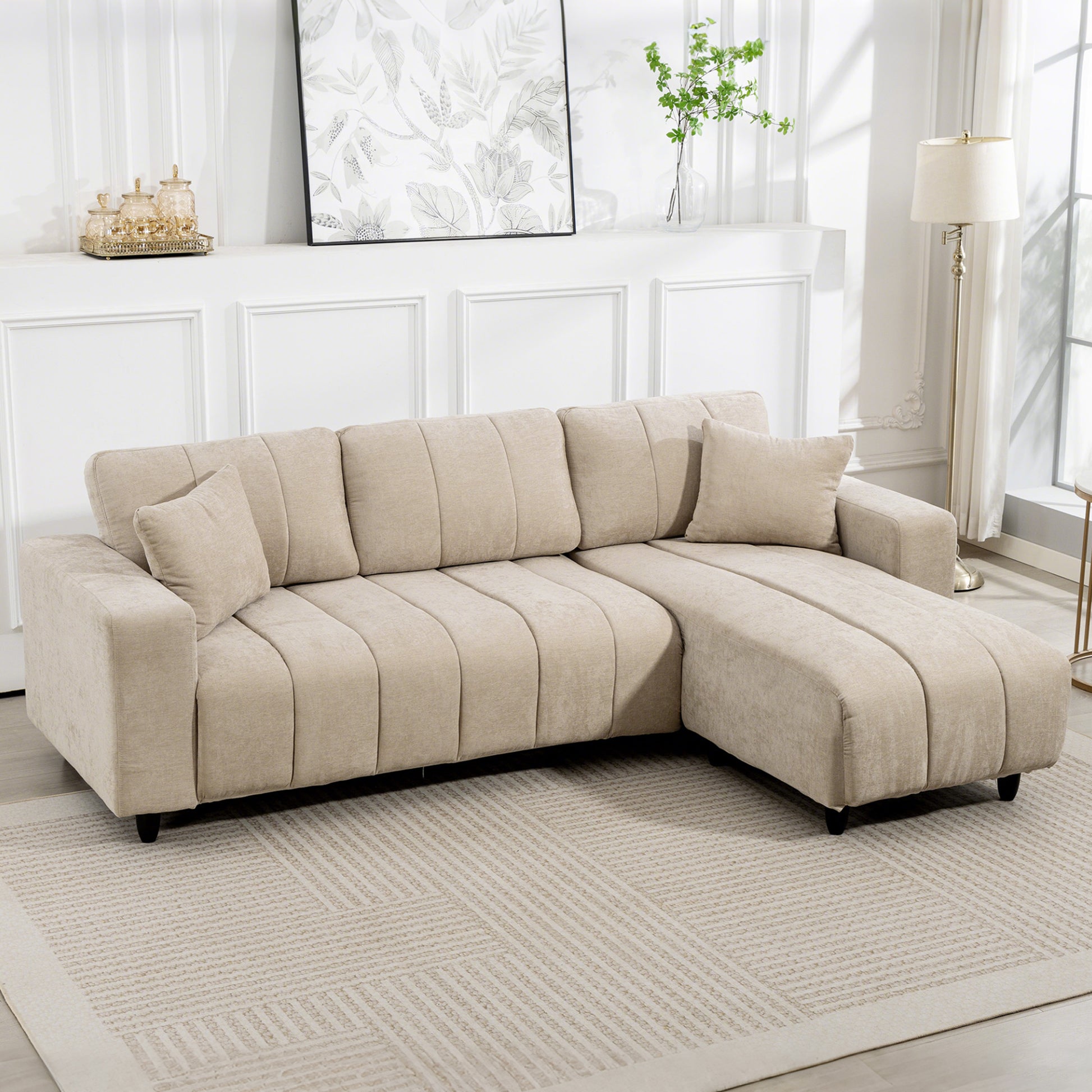 HOMCOM Beige 3-Seater L-Shaped Sectional Sofa with Changeable Chaise, Spring Cushions