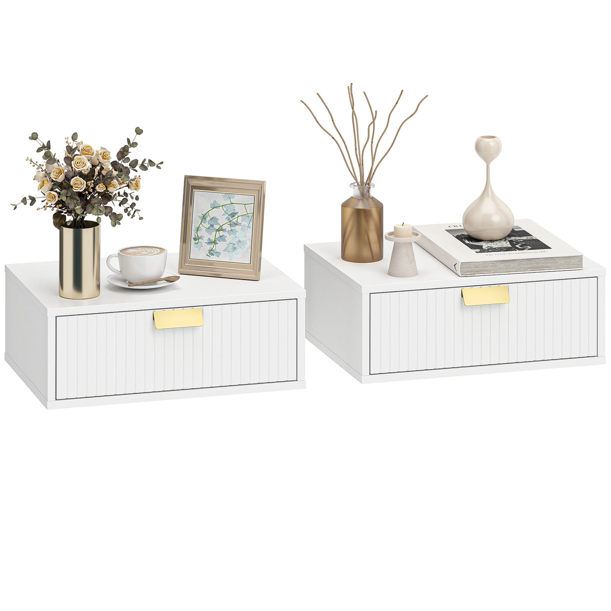Floating Nightstands with Wave Drawer, Set of 2 – 16"W x 6"H