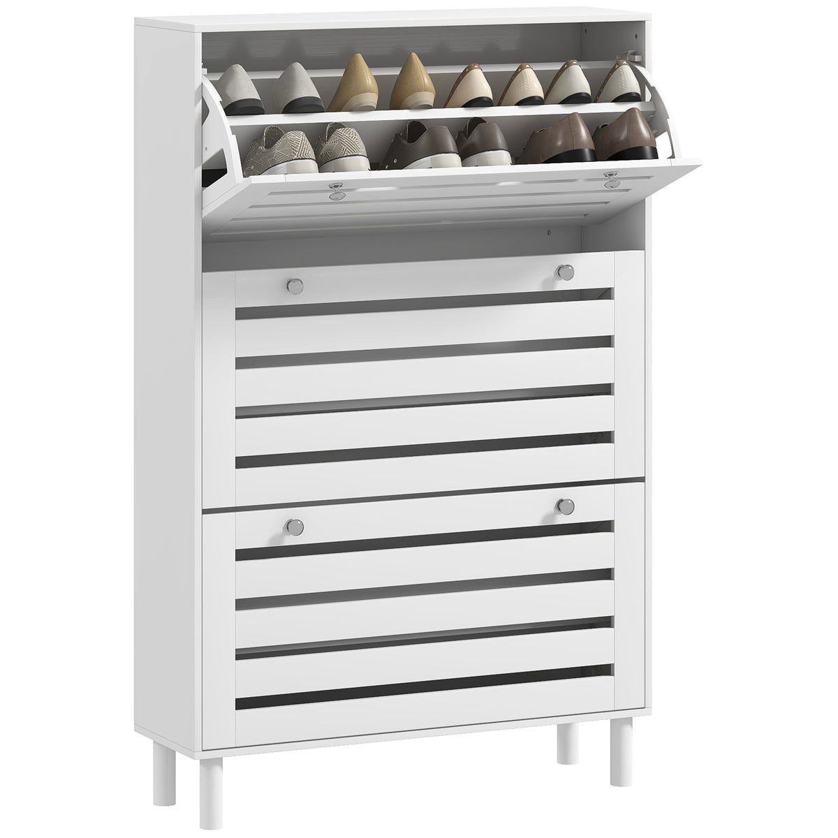 Narrow Shoe Cabinet with 3 Flip Drawers – 31"W x 48"H