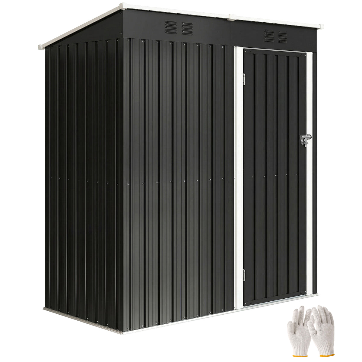 5 x 3 ft Outdoor Storage Shed, Lean-to Metal Garden Shed with Lockable Door and Vents
