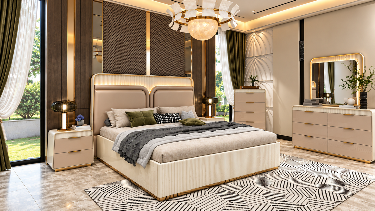 Modern Wooden Panel Bedroom Set