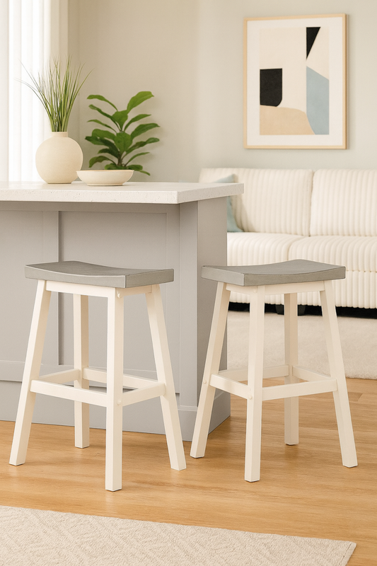 Curved Counter Stool, Set of 2 – Grey/White