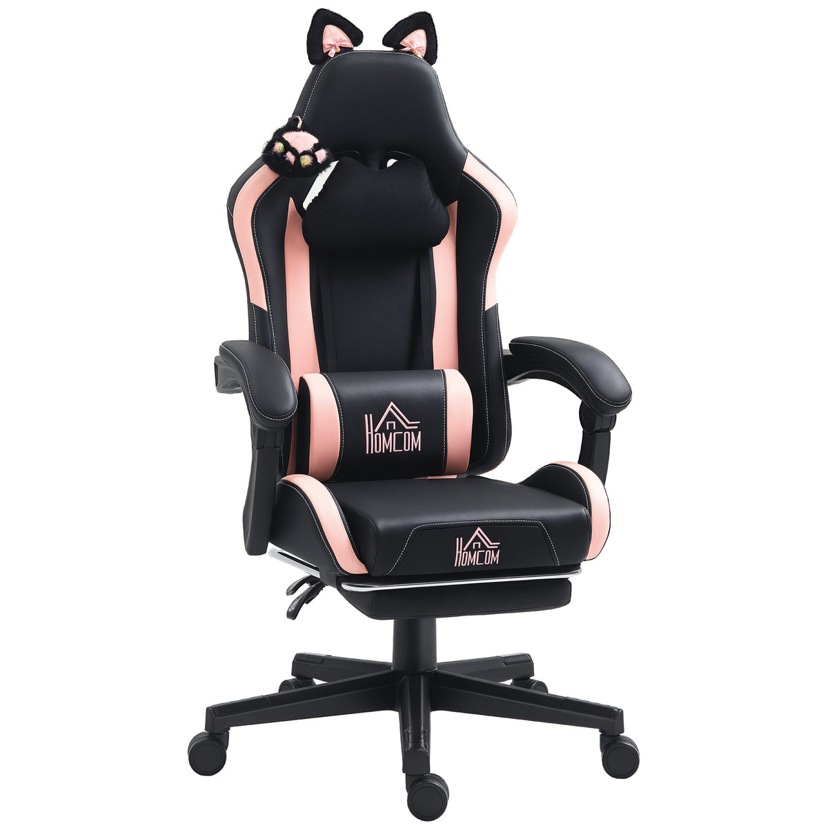 Cute Racing Gamer Chair, Faux Leather Gaming Chair with Footrest, Black