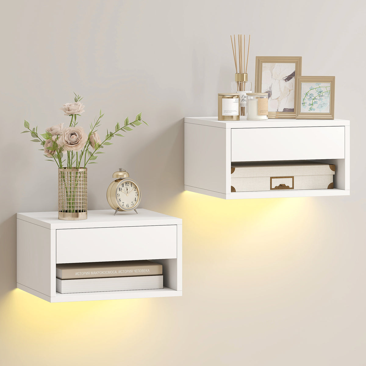 Floating Nightstands with RGB LED Lights, Set of 2 – 15"W x 8"H