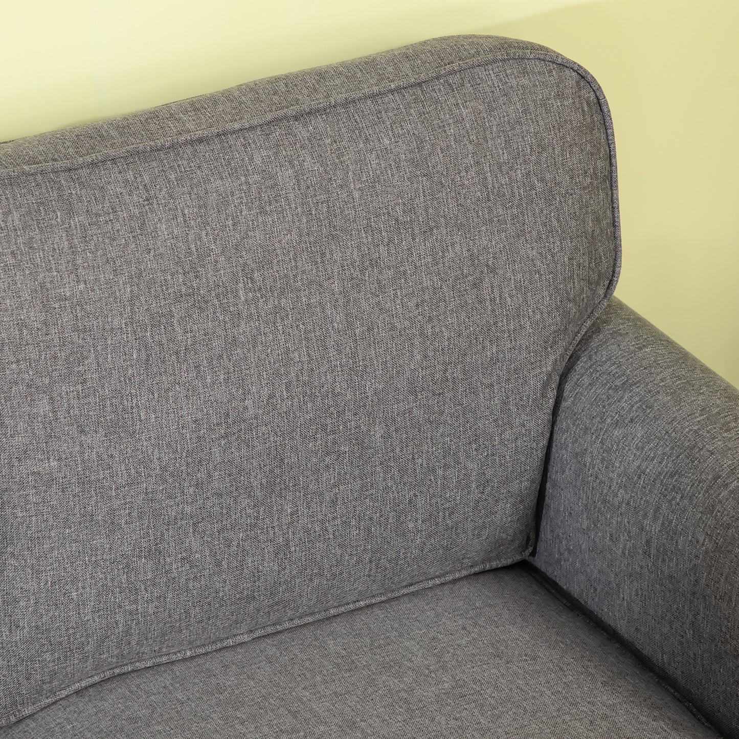 Modern Grey Linen Fabric 3-Seater Sofa Couch with Studded Trim & Rolled Arms