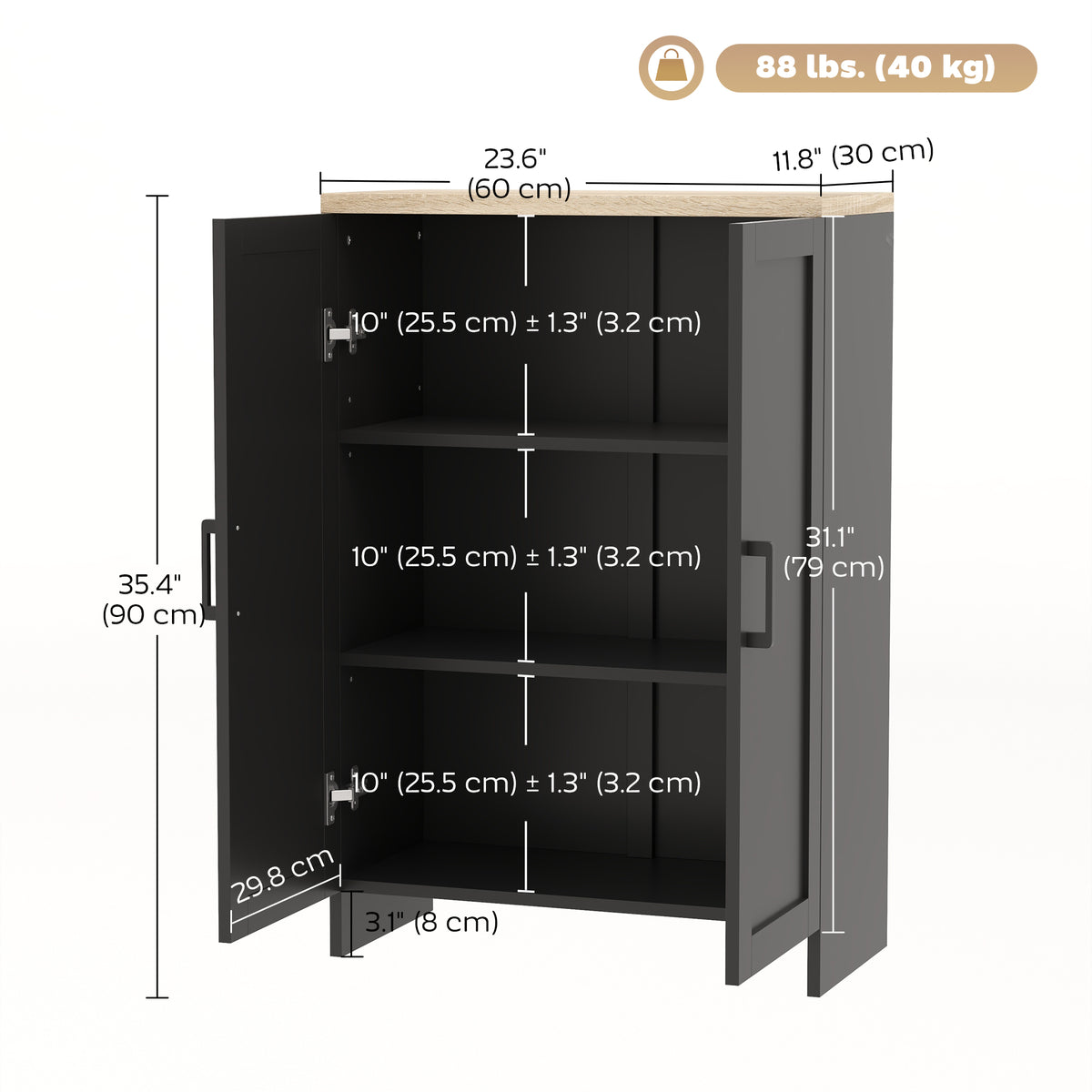 Modern Storage Cabinet with Doors and Adjustable Shelf – 24"W x 35"H