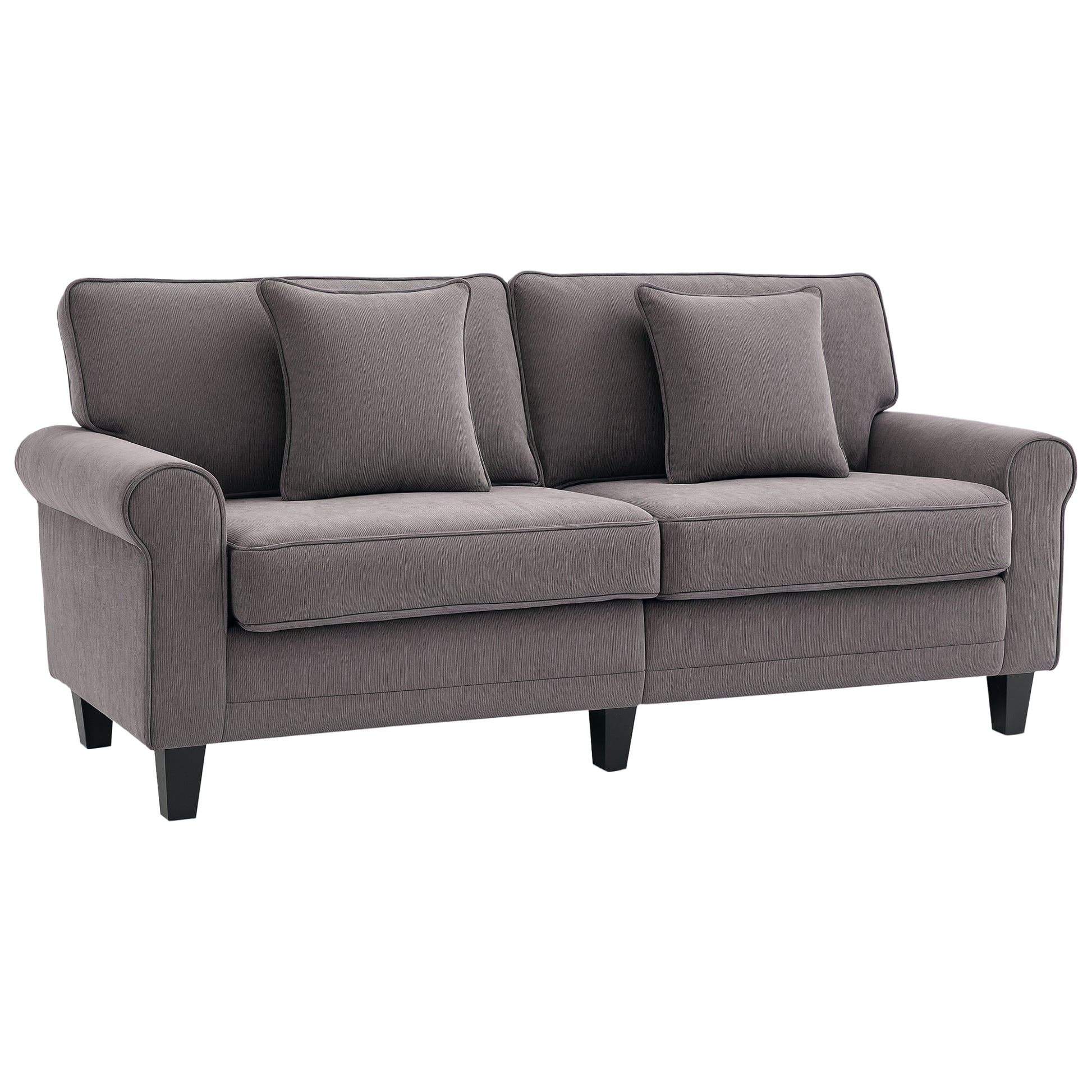 Modern 3-Seater Corduroy Sofa: Pine Wood Legs, Rolled Armrests, Light Grey