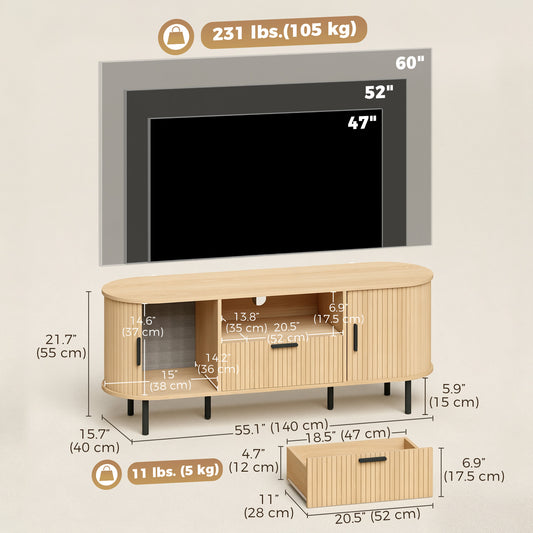 Entertainment Center with Curved Sliding Doors and Storage for TVs up to 60" – 55" Wide