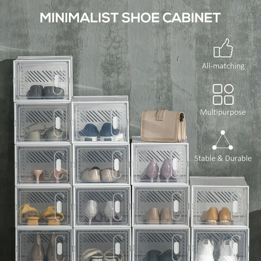 HOMCOM 18-Cube Modular Stackable Shoe Organizer Cabinet, Clear White, Entryway Hallway Closet