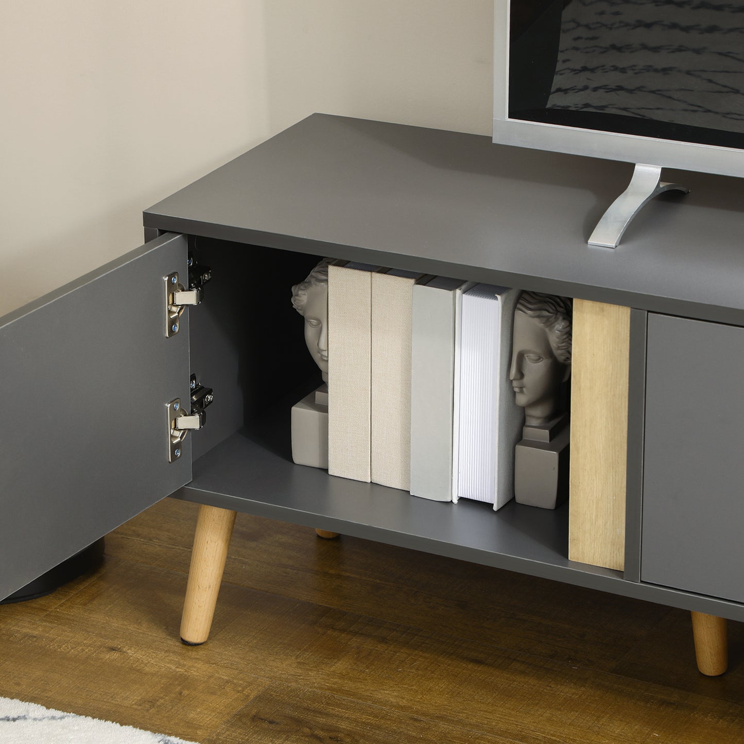 HOMCOM Modern Dark Grey TV Stand for 55-inch TVs with Storage and Cable Management