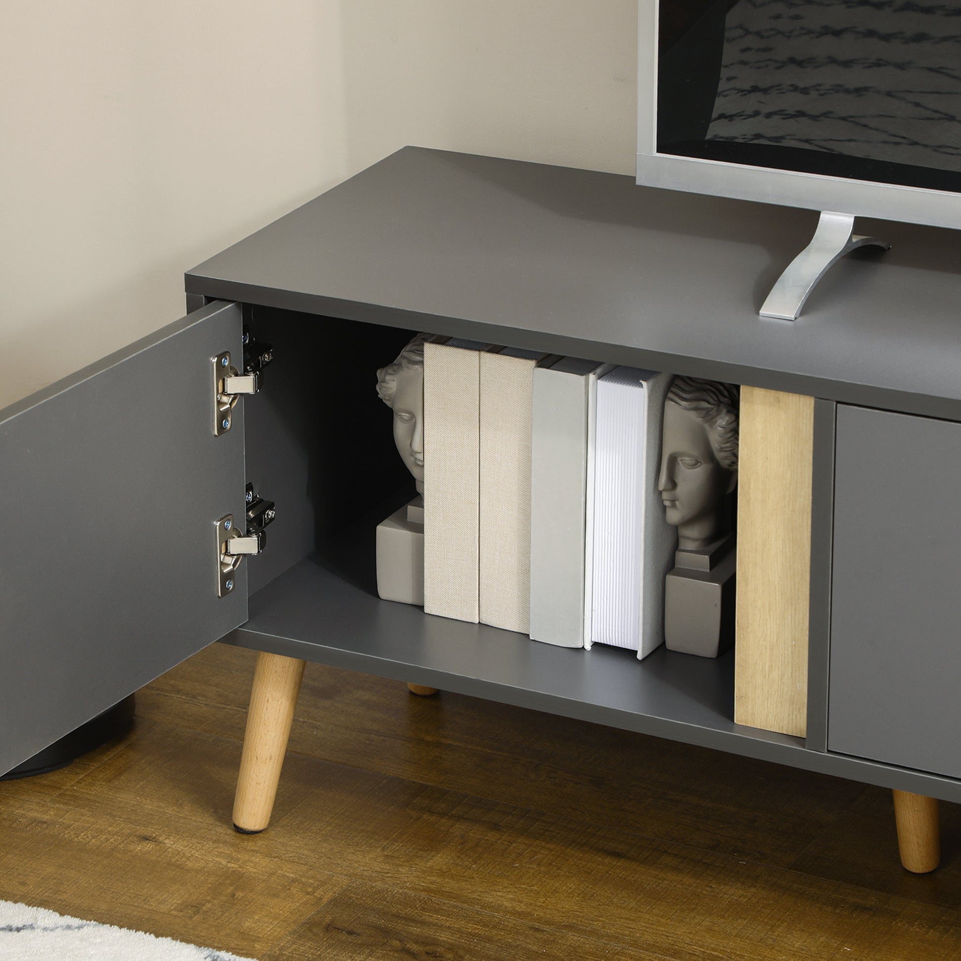 HOMCOM Modern Dark Grey TV Stand for 55-inch TVs with Storage and Cable Management