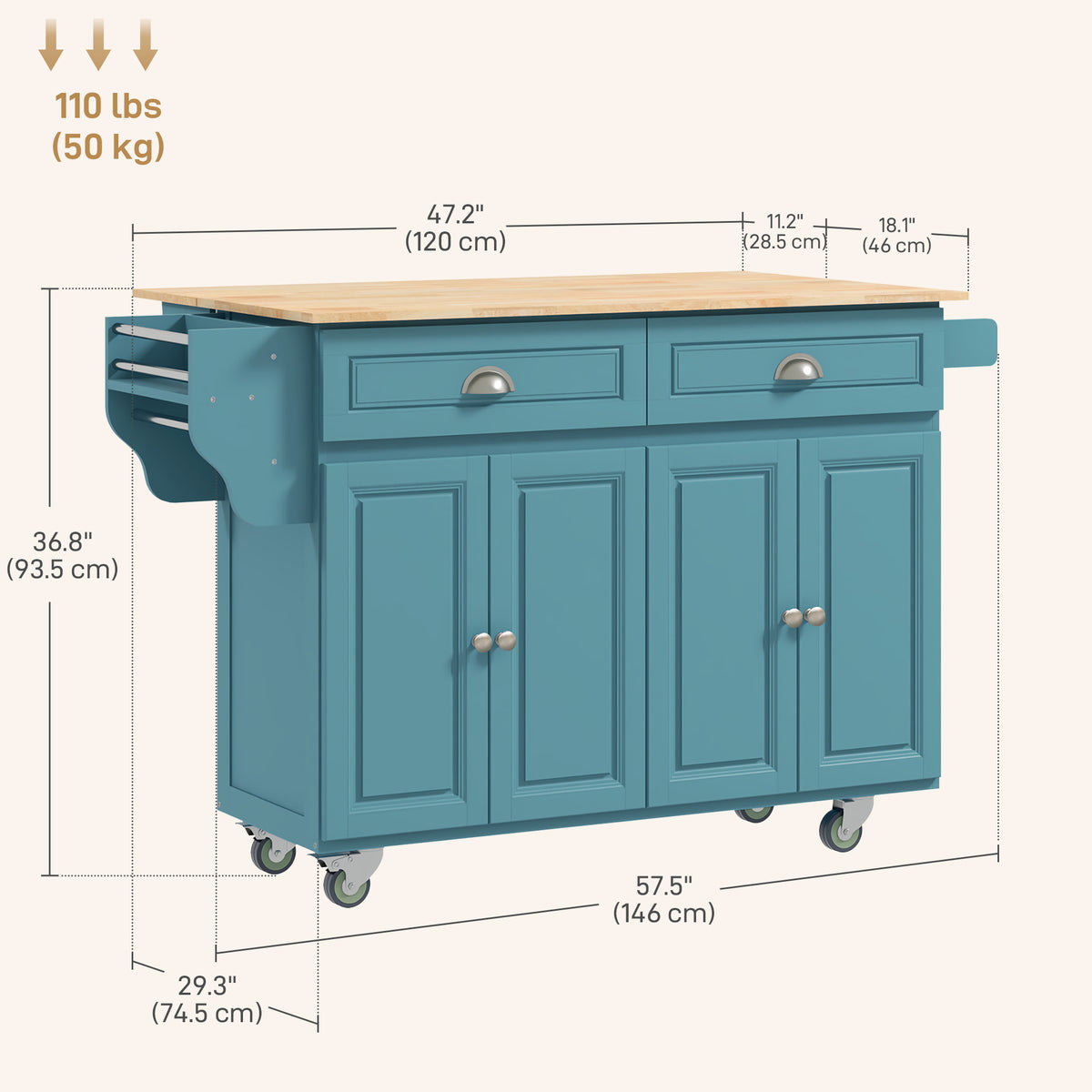 Kitchen Island with Storage – 58"W x 37"H