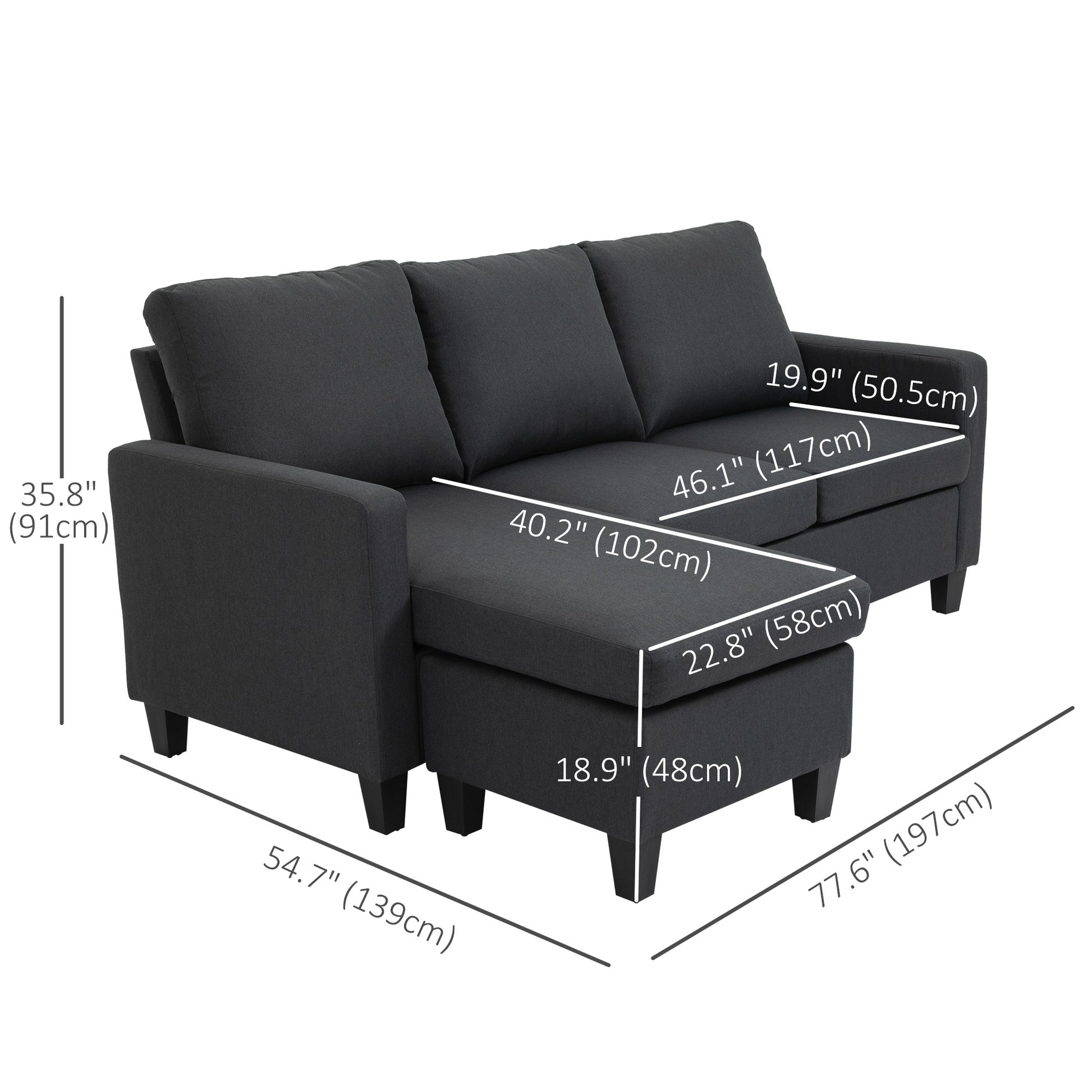 HOMCOM Modern L-Shape Sectional Sofa, Reversible Chaise, Dark Grey Fabric