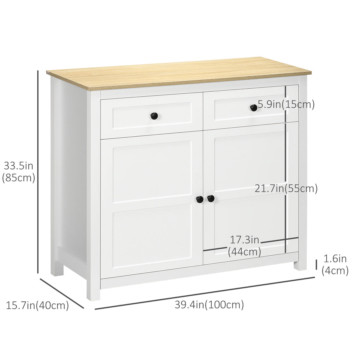 Modern Kitchen Storage Cabinet with Drawers and Adjustable Shelf – 39"W x 34"H