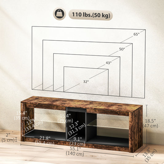 TV Stand Cabinet with LED Lights and Remote Control for TVs up to 65" with Storage – 55" Wide