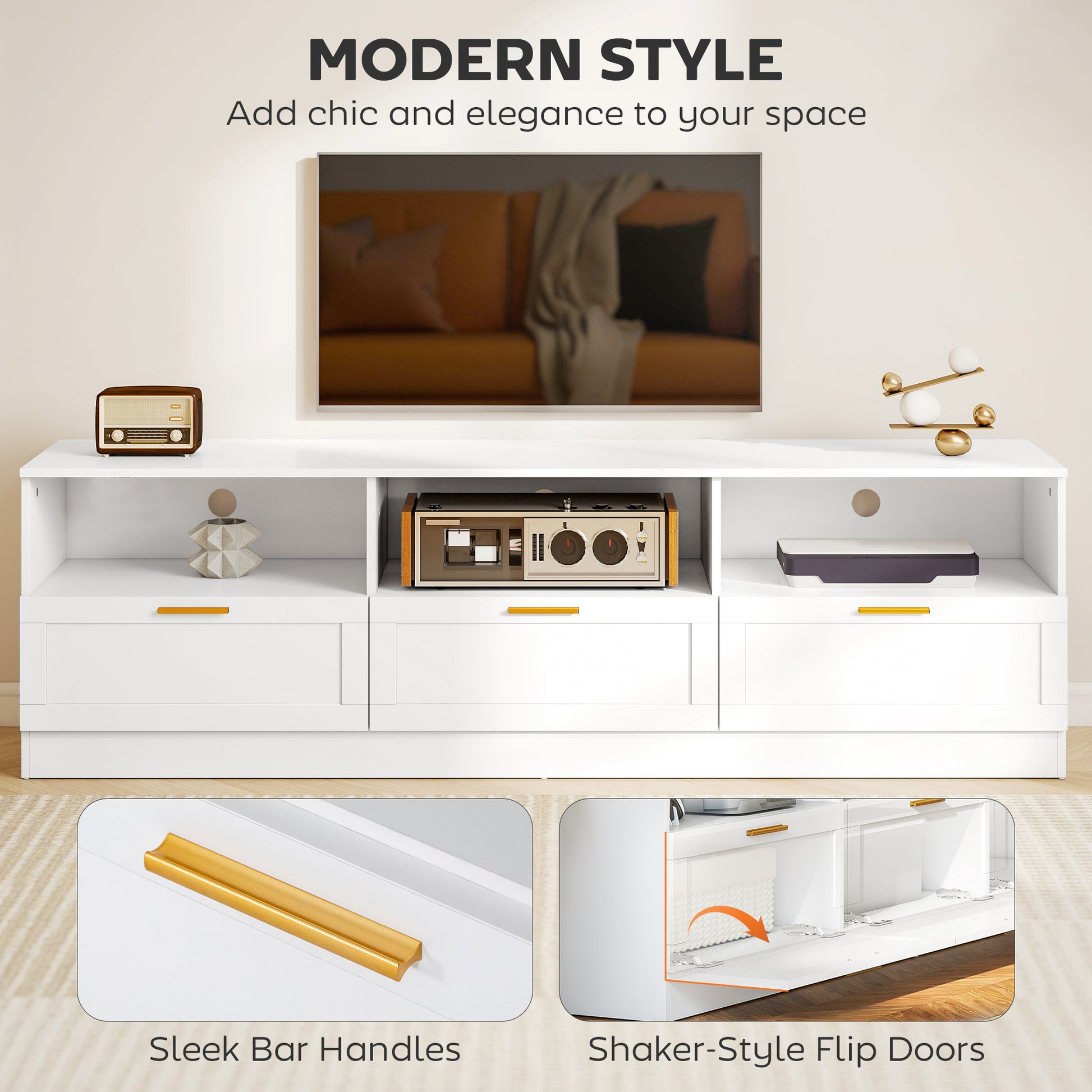 HOMCOM Modern White TV Stand with Storage for 85-inch TVs