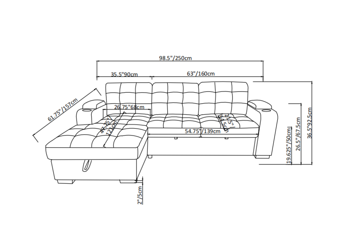Lennox Contemporary Beige Sectional Sleeper Sofa with Storage Chaise and USB