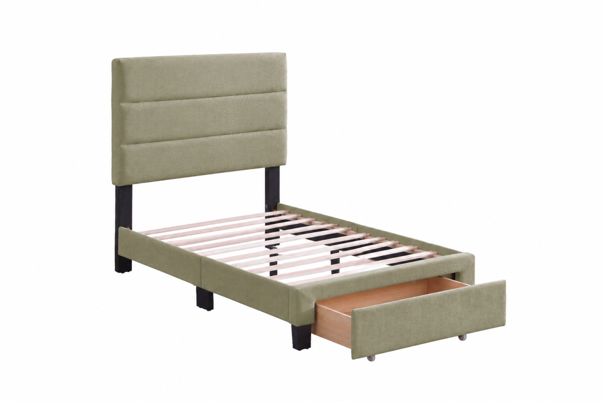 Channel-Tufted Solid Wood Platform Storage Bed