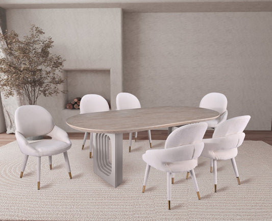 Curved 7-Piece Dining Set – Beige