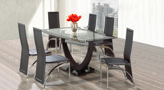 Black Glass 60" Dining Set with Chrome Chairs