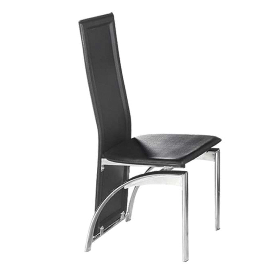 Black Leather-Look Dining Chair with Chrome Legs – Set of 6