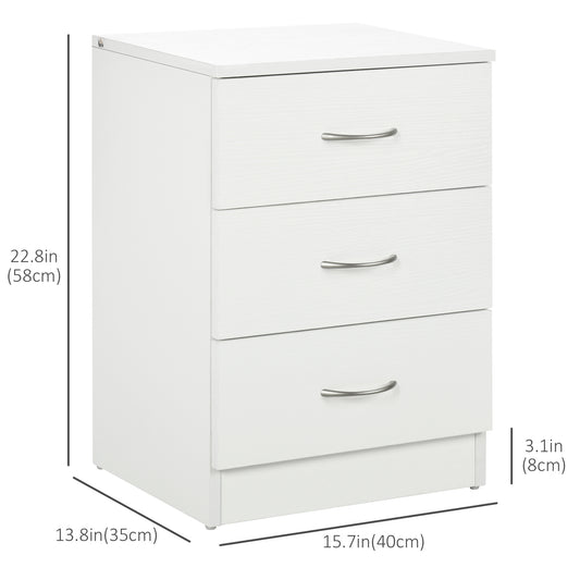 Modern White 3-Drawer Wooden Nightstand Bedside Table with Storage for Bedrooms