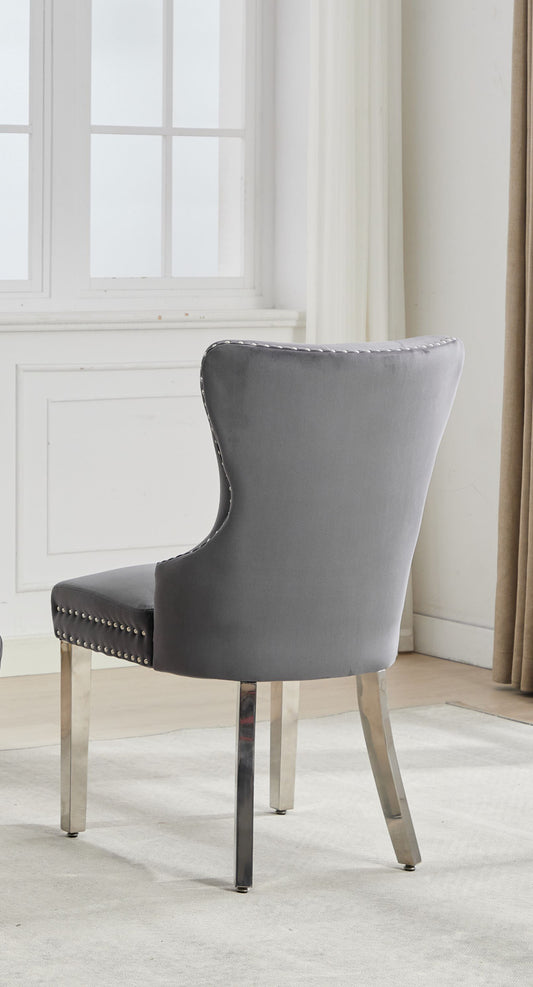 Button-Tufted Velvet Dining Chair with Chrome Legs – Set of 2