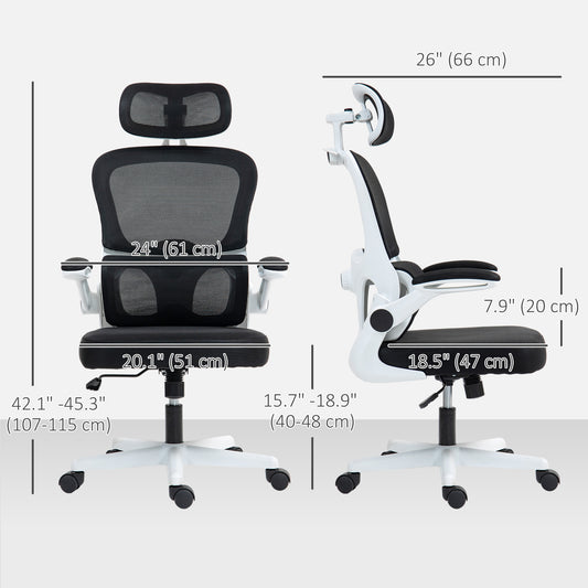 HOMCOM Ergonomic Mesh Office Chair with Flip-up Armrests, Adjustable Lumbar Support, Black