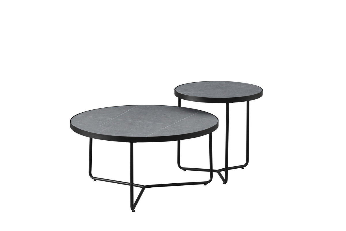 Round Sintered Stone Coffee Tables – Set of 2, 32" – Armani Grey