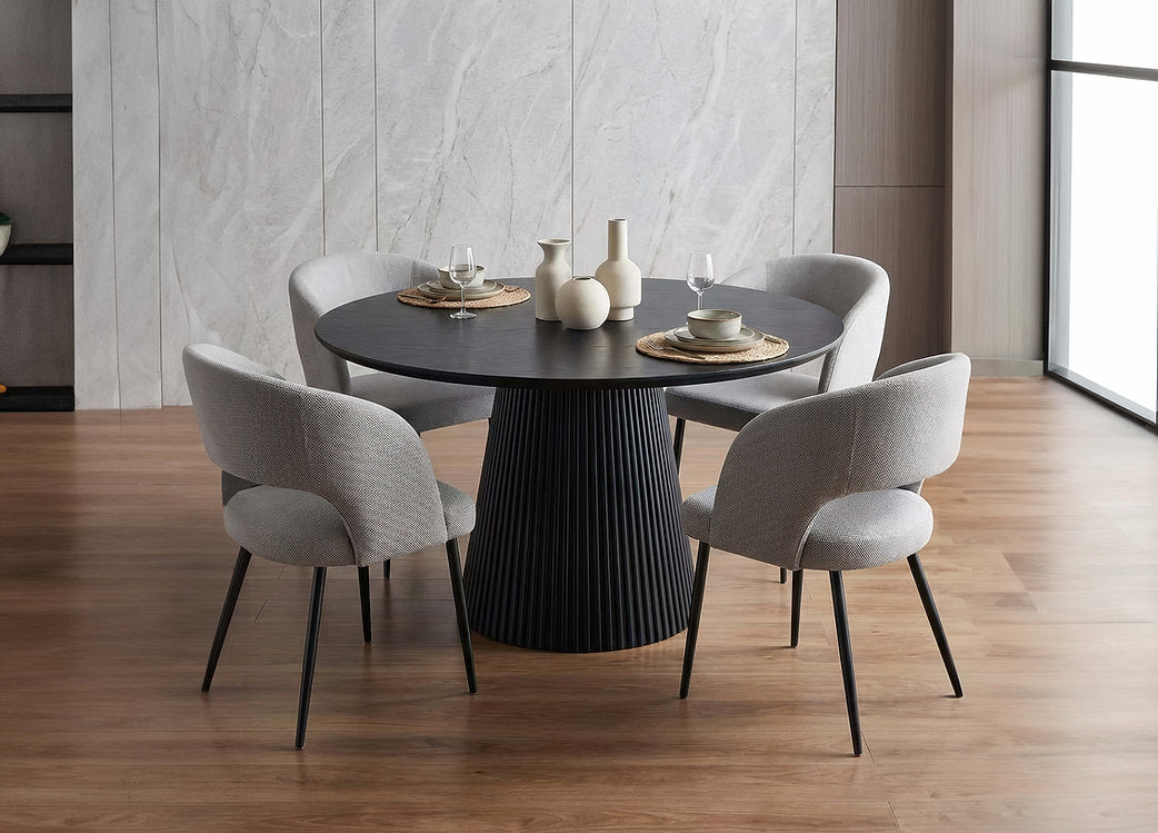 Midnight Black Round Table With Cream Chair Set