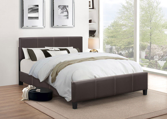Adjustable Headboard Upholstered Bed – Espresso Faux Leather