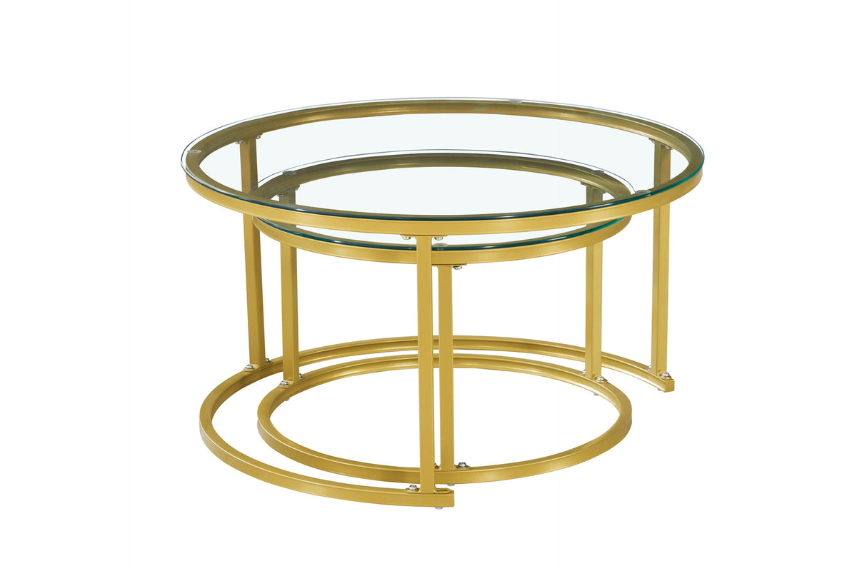 Round Nesting Glass Coffee Tables – Set of 2 – Gold
